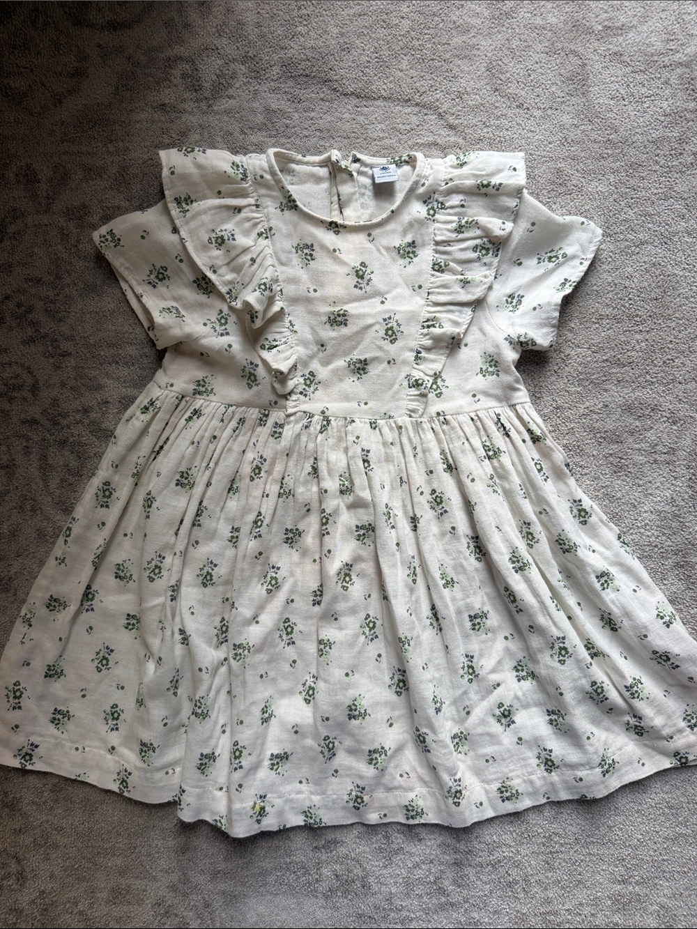 Petit Bateau Cream Dress with Green Floral Print